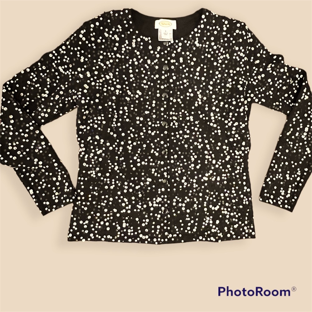 Vintage Black buttoned cardigan with shiny black and silver sequins